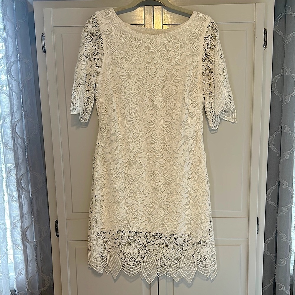 Anthropologie Charleston White Lace Scalloped Floral Dress